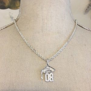 Diamond cut accent silver ‘08 graduate necklace